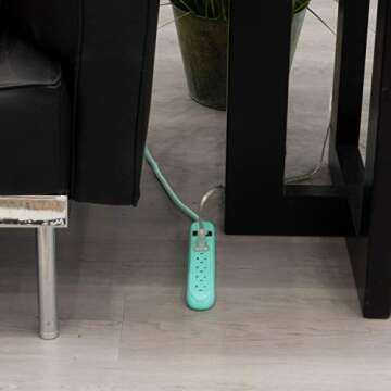 Cordinate 6-Outlet Surge Protector, Power Strip, Flat Plug, Braided Cord, Decorative, 3 ft Power Cord, Wall Mount, Tangle-Free, Warranty, Mint, 44205