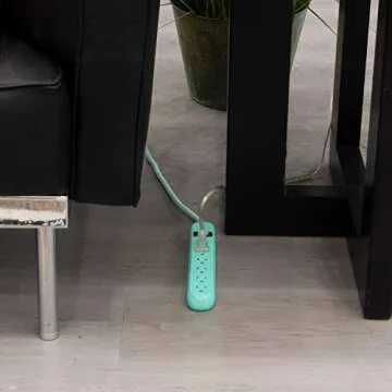 Cordinate 6-Outlet Surge Protector, Power Strip, Flat Plug, Braided Cord, Decorative, 3 ft Power Cord, Wall Mount, Tangle-Free, Warranty, Mint, 44205