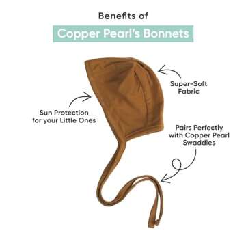 Copper Pearl Baby Bonnets: Ultra-Soft, Comfy to Wear, Tie-On Infant Sun Hat for Protection Against U...