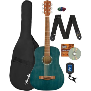 Fender FA-15 3/4-Scale Kids Steel String Acoustic Guitar - Blue Learn-to-Play Bundle with Gig Bag, S...
