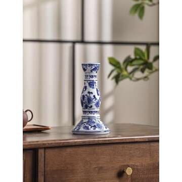 Blue and White Porcelain Candle Holder for Elegant Decor