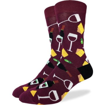 Good Luck Sock Men's Wine & Cheese Socks - Fun and Unique Design, Fits Shoe Size 7-12