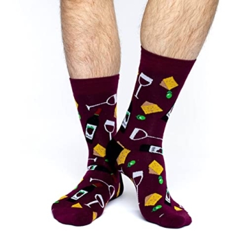 Good Luck Sock Wine & Cheese Socks for Men, Fits Size 7-12
