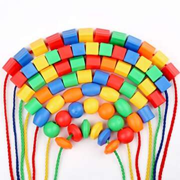 BMTOYS Lacing Beads – 70pcs Colorful Threading Bead Set for Kids' Skill Development