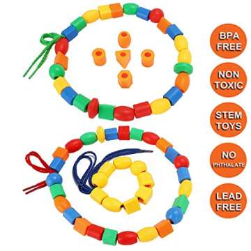BMTOYS Lacing Beads for Kids - 70pcs Colorful Threading Set
