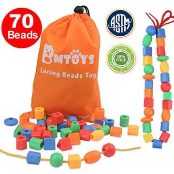 BMTOYS Lacing Beads for Kids - 70pcs Colorful Threading Set