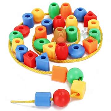 BMTOYS Lacing Beads for Kids - 70pcs Colorful Threading Set