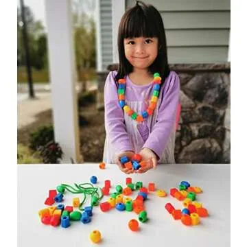 BMTOYS Lacing Beads for Kids - 70pcs Colorful Threading Set