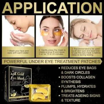 SHIFAKOU 24K Gold Eye Mask - 20 Pairs Under Eye Patches, Under Eye Collagen Patches Eye Masks for Puffy Eyes, Eye Treatment Patches for Dark Circles, Under Eye Bags, Moisturizing Improves Elasticity