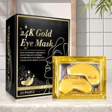 SHIFAKOU 24K Gold Eye Mask - 20 Pairs Under Eye Patches, Under Eye Collagen Patches Eye Masks for Puffy Eyes, Eye Treatment Patches for Dark Circles, Under Eye Bags, Moisturizing Improves Elasticity