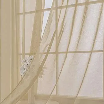 HUTO Solid Color Taupe Brown Sheer Curtains 52X108 Inch