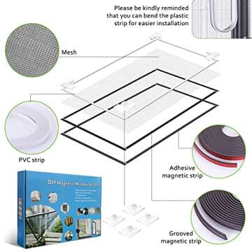OWYR Adjustable Magnetic Window Screen - Fiberglass Mesh Protector