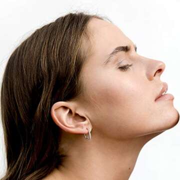 PAVOI 14K Gold Plated 925 Sterling Silver Cubic Zirconia U-Shaped Huggie Earrings in White Gold