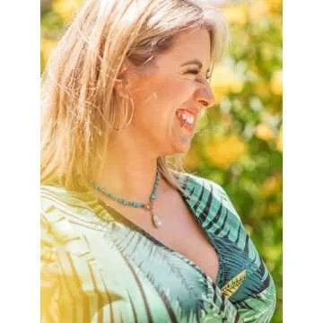 PEARLADA Boho Statement Turquoise Choker, Dainty Baroque Pearl Pendant Necklace, Trendy Turquoise Je...