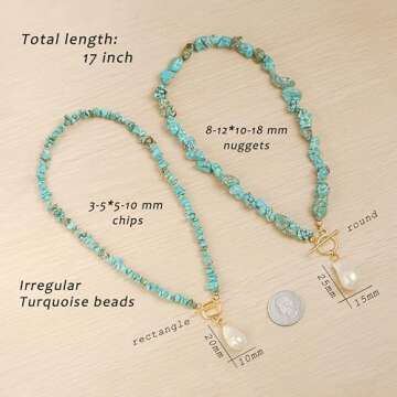 PEARLADA Boho Statement Turquoise Choker, Dainty Baroque Pearl Pendant Necklace, Trendy Turquoise Jewelry for Summer