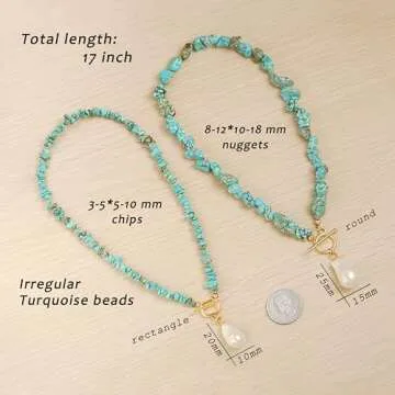 PEARLADA Boho Statement Turquoise Choker, Dainty Baroque Pearl Pendant Necklace, Trendy Turquoise Jewelry for Summer