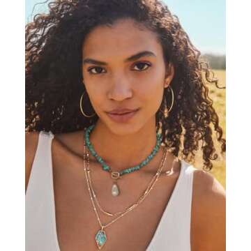 PEARLADA Boho Statement Turquoise Choker, Dainty Baroque Pearl Pendant Necklace, Trendy Turquoise Jewelry for Summer