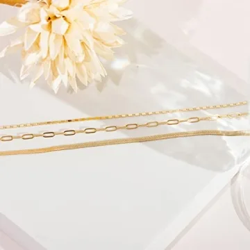 PAVOI 14K Gold Plated Triple Chain Necklace for Women