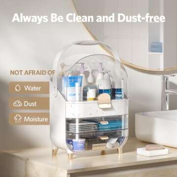 Delamu Makeup Organizer for Vanity, Skincare Organizer with Lid and Drawers, Bathroom Counter Organi...