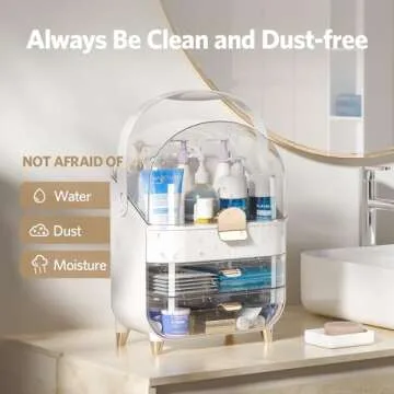 Delamu Makeup Organizer for Vanity, Skincare Organizer with Lid and Drawers, Bathroom Counter Organi...