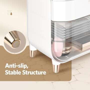 Delamu Makeup Organizer for Vanity, Skincare Organizer with Lid and Drawers, Bathroom Counter Organizer Perfume Makeup Storage, Large Cosmetic Display case for Dresser, Bathroom Countertop, White