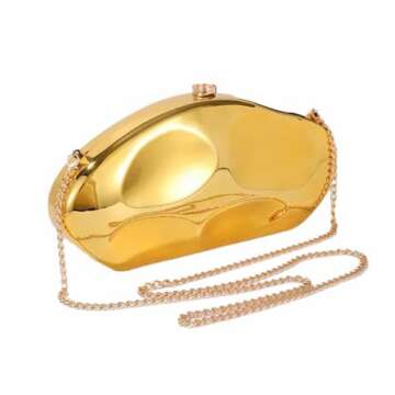 WuDiaoer Ladies Acrylic Shell Clutch Trendy Acrylic Metallic Evening Bag Geometric Clutch Purses for Women Wedding Party, Gold