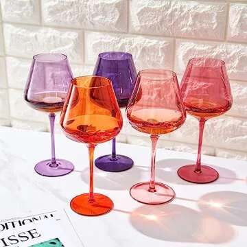 Khen Sunset Colored Crystal Wine Glass Set - 5 Stylish Glasses