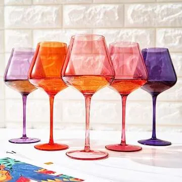Khen Sunset Colored Crystal Wine Glass Set - 5 Stylish Glasses