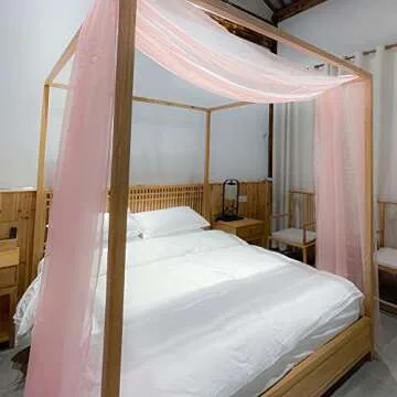 Linentalks Rose Pink Canopy Bed Scarf for Twin Bed, Luxury Sheer Bed Canopy Scarf, Sheer Scarf Valance Canopy Bed Drapes, Four Post Bed Canopy Drapes, Sheer Canopy 1 PC 52" X 205"