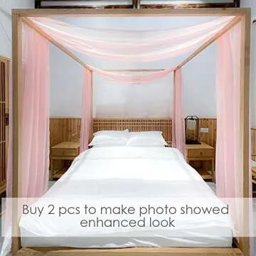 Linentalks Rose Pink Canopy Bed Scarf for Twin Bed, Luxury Sheer Bed Canopy Scarf, Sheer Scarf Valance Canopy Bed Drapes, Four Post Bed Canopy Drapes, Sheer Canopy 1 PC 52" X 205"