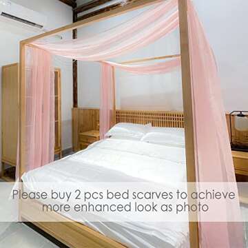 Linentalks Rose Pink Canopy Bed Scarf for Twin Bed, Luxury Sheer Bed Canopy Scarf, Sheer Scarf Valance Canopy Bed Drapes, Four Post Bed Canopy Drapes, Sheer Canopy 1 PC 52" X 205"
