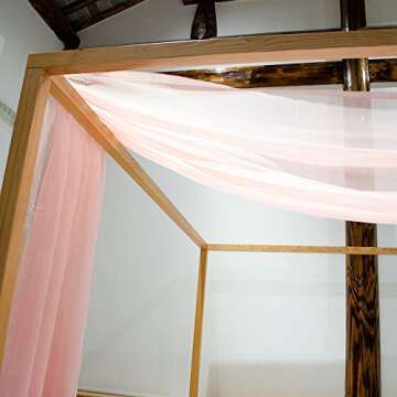Linentalks Rose Pink Canopy Bed Scarf for Twin Bed, Luxury Sheer Bed Canopy Scarf, Sheer Scarf Valance Canopy Bed Drapes, Four Post Bed Canopy Drapes, Sheer Canopy 1 PC 52" X 205"