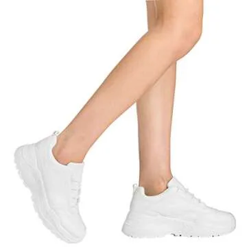 ILLUDE Women's Chunky Platform Sneakers Lace-Up Walking Shoes Fashion Chunky Sneakers Causal Dad Shoes (7, White)