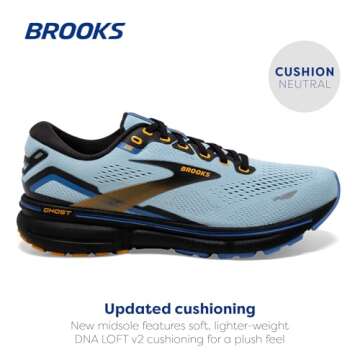 Brooks Women's Ghost 15 Neutral Running Shoe - Light Blue/Black/Yellow - 5 Medium