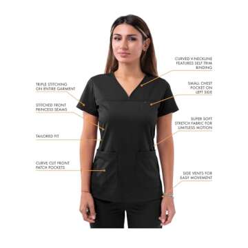 Adar Uniforms Pro Movement Booster Scrub Set for Women, Sweetheart V-Neck Scrub Top & Yoga Jogger Scrub Pants, P9400, Black, M
