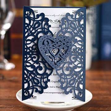 FOMTOR Laser Cut Wedding Invitations Kit 50 Packs Laser Cut Wedding Invitations with Blank Printable...