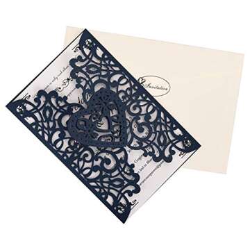 FOMTOR Elegant Laser Cut Wedding Invitations Kit - 50 Packs