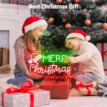 Merry Christmas Neon Light Sign for Wall Decoration, LED Christmas Hat Light up Signs Dimmable, USB Powered for Home Decor, Christmas tree/village, Bar Pub Club Store, Kids Gifts