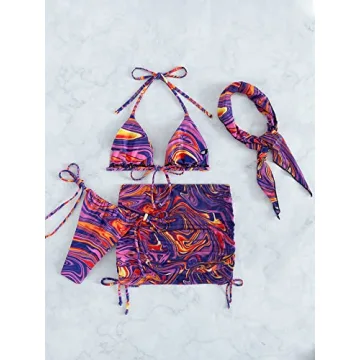 Stylish 4 Piece Women's Bikini Set with Beach Cover-Up