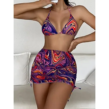 Stylish 4 Piece Women's Bikini Set with Beach Cover-Up