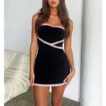 ROAONOCOMO Women Summer Off Shoulder Tube Mini Dress Sexy Bodycon Strapless Short Dress Y2k Backless Party Club Pencil Dress X-Black