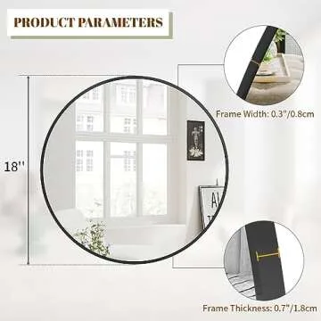 BEAUTYPEAK Round Mirror, Metal Frame Circle Mirror, Wall Mounted for Entryway, Bathroom, Vanity, Living Room