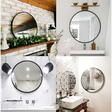 BEAUTYPEAK Round Mirror, Metal Frame Circle Mirror, Wall Mounted for Entryway, Bathroom, Vanity, Living Room