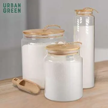 Stylish Urban Green Glass Jar with Bamboo Lid, 1 Gallon