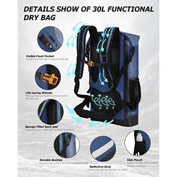 IDRYBAG Waterproof Backpack Dry Bag PVC 30L, Floating Bag Dry Backpack for Men, Dry Sack Waterproof ...