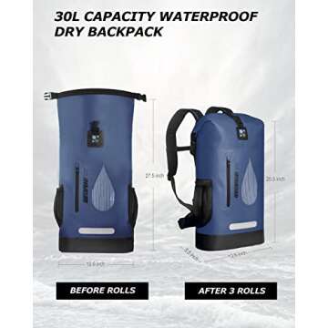 IDRYBAG Waterproof Backpack Dry Bag PVC 30L, Floating Bag Dry Backpack for Men, Dry Sack Waterproof Bag for Kayaking, Canoeing, Boating, Camping, Hiking