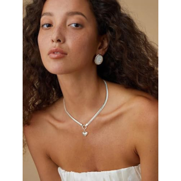 NUZON Silver Love Heart Pendant Necklace for Women