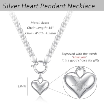 NUZON Silver Love Heart Pendant Necklace for Women