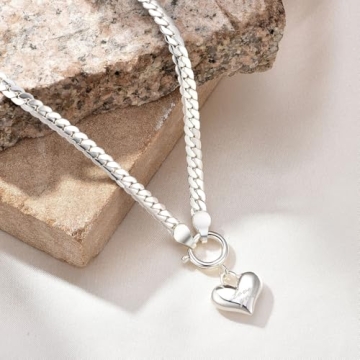 NUZON Silver Love Heart Pendant Necklace for Women