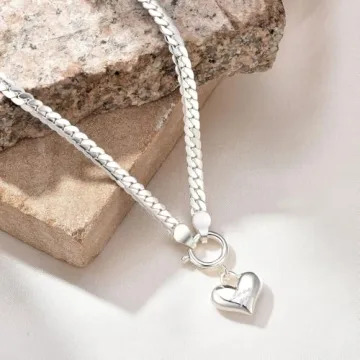 NUZON Silver Love Heart Pendant Necklace for Women